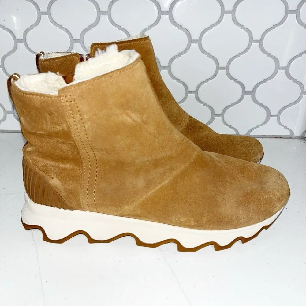 Sorel Slouch Kinetic Ankle Boot Comfort Casual Snow Camel Sherpa Women’s Sz 10